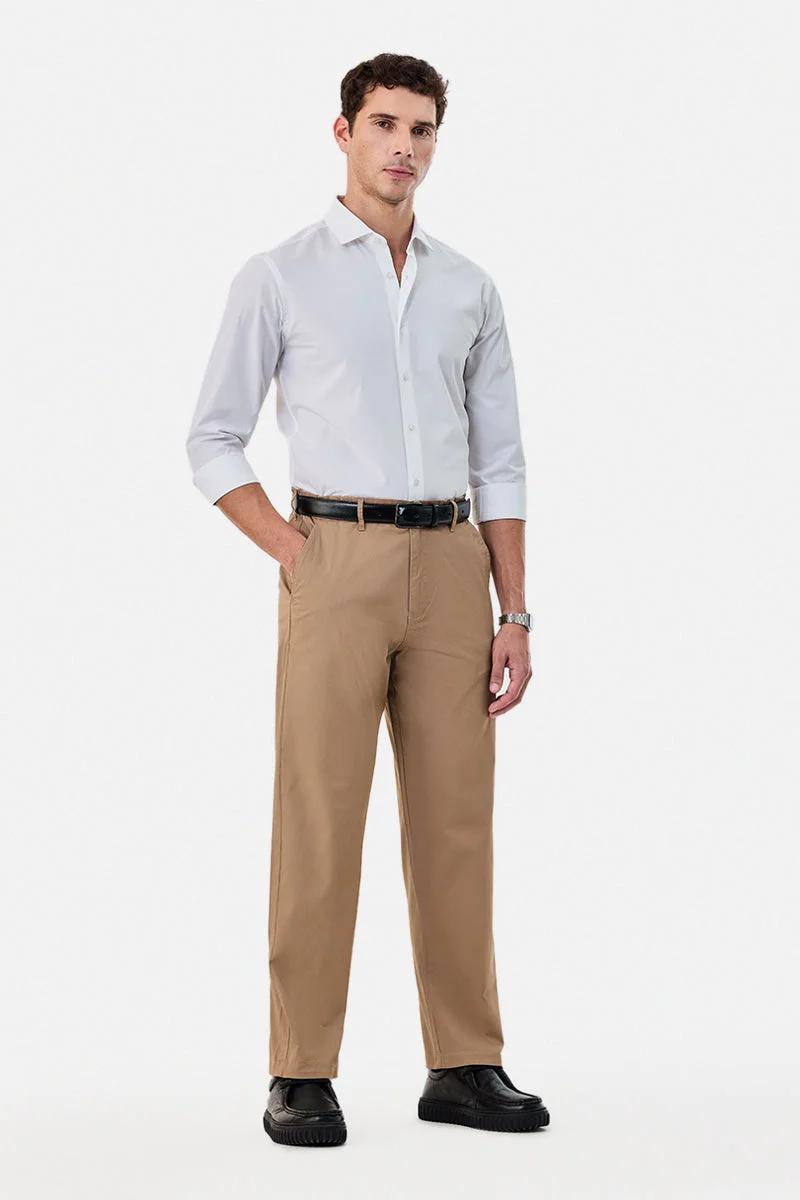 Snitch Beige Straight Fit Stretch Trousers for Men | Best Price UAE